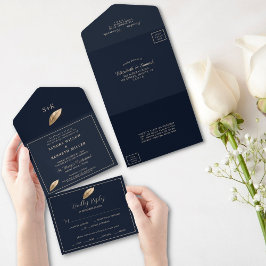 Invitación Todo En Uno Clásico y elegante Boda I azul oscuro