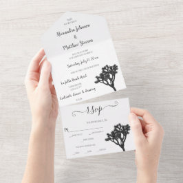 Invitación Todo En Uno Classic Simple Elegante B&W Joshua Tree Silhouette