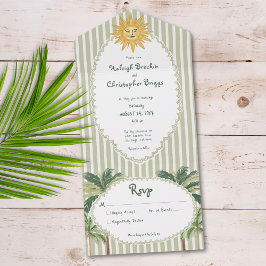 Invitación Todo En Uno Coastal Chic Sun Palm Tree Wedding