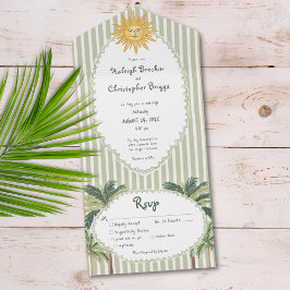 Invitación Todo En Uno Coastal Chic Sun Palm Tree Wedding Dinner