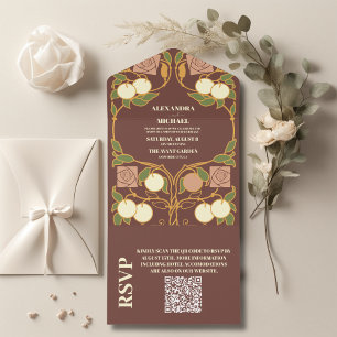 Invitación Todo En Uno Código QR Arte Antiguo Nouveau Boda