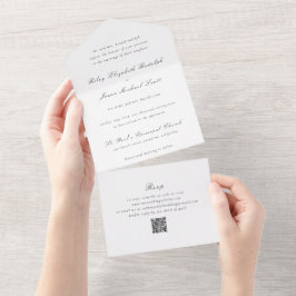Invitación Todo En Uno Código QR blanco y negro limpio Elegante boda
