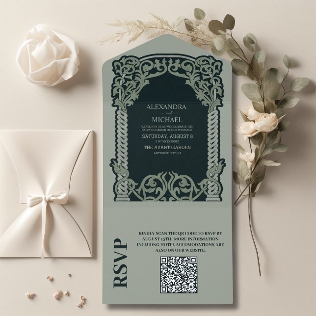 Invitación Todo En Uno Código QR Boda Art Nouveau antiguo (Subido por el creador)