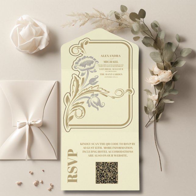 Invitación Todo En Uno Código QR Boda Art Nouveau antiguo (Subido por el creador)