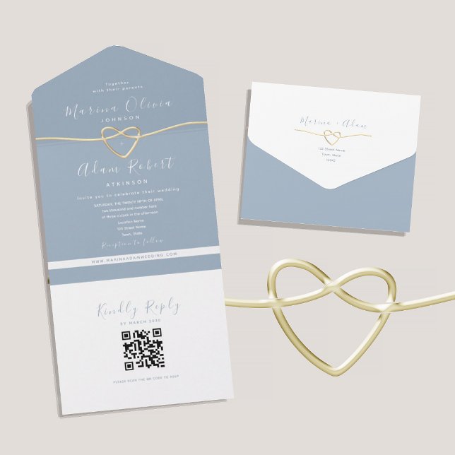Invitación Todo En Uno Código QR Boda Azul Polvoriento (Subido por el creador)