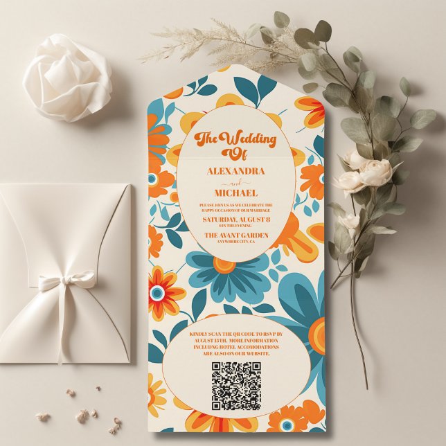 Invitación Todo En Uno Código QR Boda Bohemiano Retro Casual (Subido por el creador)