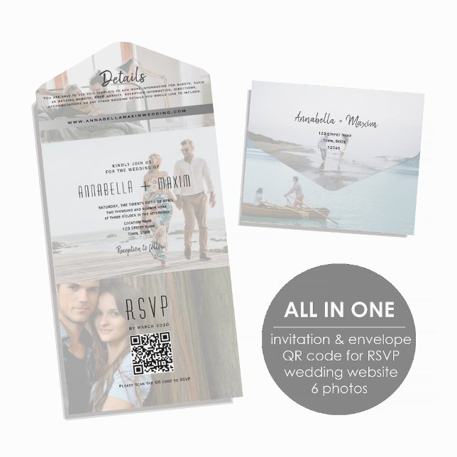 Invitación Todo En Uno Código QR Boda de Foto Moderna (Subido por el creador)