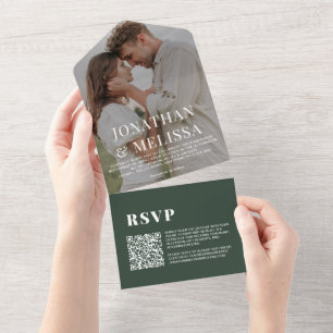 Invitación Todo En Uno Código QR   Boda de fotografía de visualización si