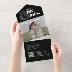 Invitación Todo En Uno código QR Boda de fotografías de superposición e