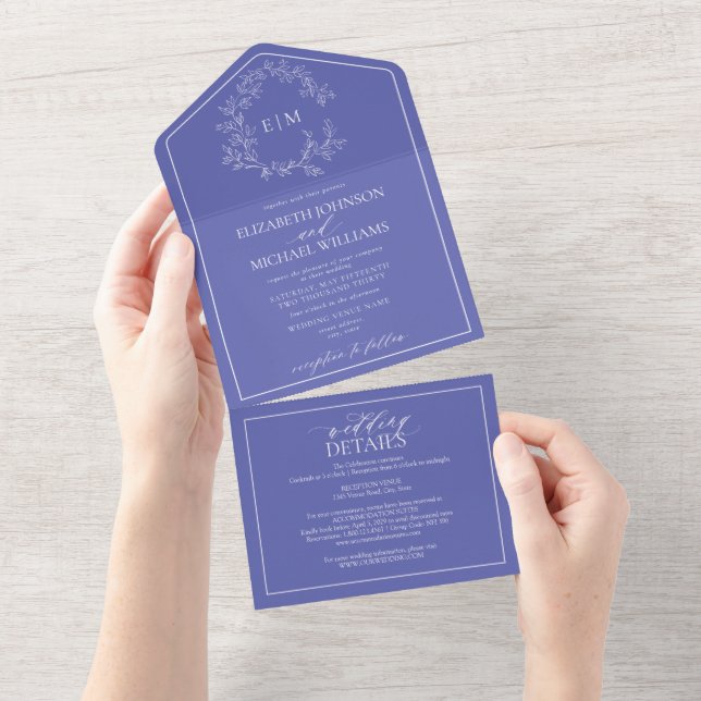 Invitación Todo En Uno Código QR Boda de monograma Escudo de leafy de per (desgarro)