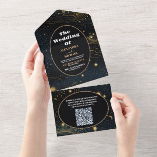 Invitación Todo En Uno Código QR Boda de oro de la luna de luna de luna c