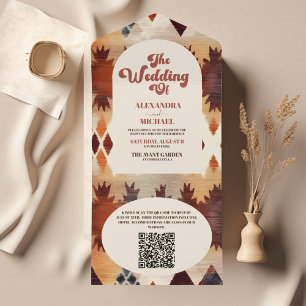 Invitación Todo En Uno Código QR Boda Étnica Occidental Tribal Azteca Mar