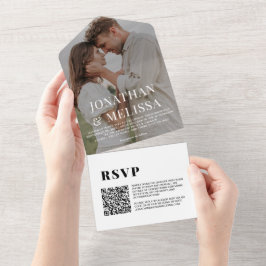 Invitación Todo En Uno Código QR | Boda fotográfico simple sobre la super