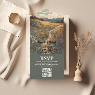 Invitación Todo En Uno Código QR Boda ilustrado de Boho Desert Cactus