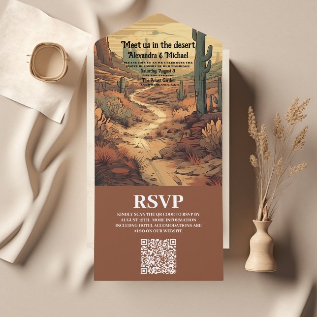Invitación Todo En Uno Código QR Boda ilustrado de Boho Desert Cactus (Subido por el creador)