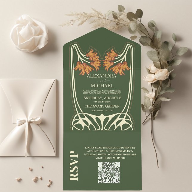 Invitación Todo En Uno Código QR Boda romántico de Art Nouveau (Subido por el creador)