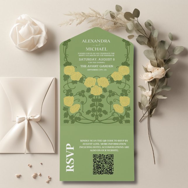 Invitación Todo En Uno Código QR Boda romántico de Art Nouveau (Subido por el creador)