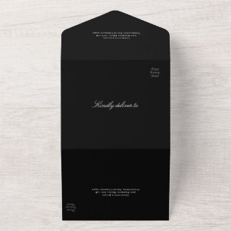 Invitación Todo En Uno Código QR Boda Tipográfica Minimalista Negra