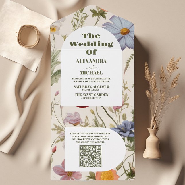 Invitación Todo En Uno Código QR Boho Boda botánico de Flor silvestre (Subido por el creador)