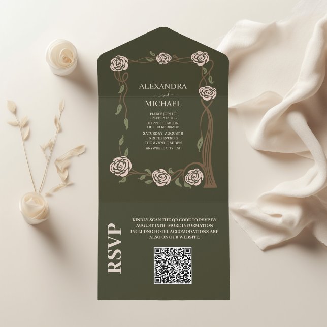 Invitación Todo En Uno Código QR Boho Chic Floral Retro Antiguo (Subido por el creador)
