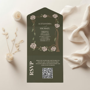 Invitación Todo En Uno Código QR Boho Moda Retro Floral Retro