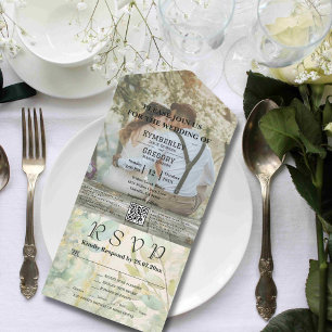 Invitación Todo En Uno Código QR botánico de eucalipto verde crema