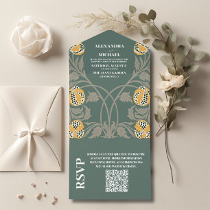 Invitación Todo En Uno Código QR Clásico Boda Art Nouveau