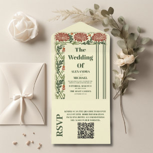 Invitación Todo En Uno Código QR Clásico Boda Art Nouveau