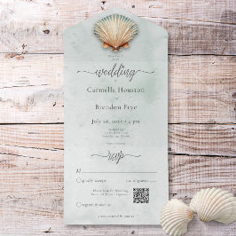 Invitación Todo En Uno Código QR de acuarela acuática costera moderna