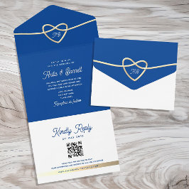 Invitación Todo En Uno Código QR de Boda Azul Real