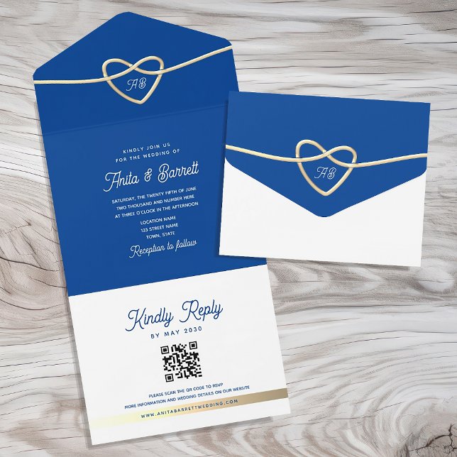 Invitación Todo En Uno Código QR de Boda Azul Real (Subido por el creador)