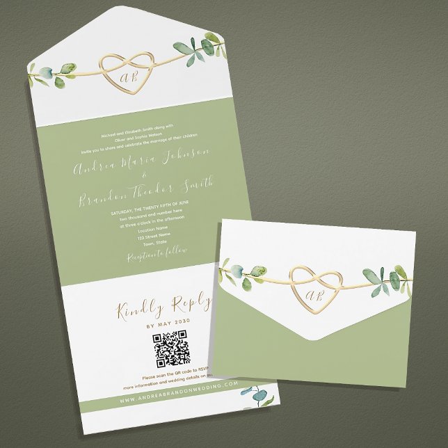 Invitación Todo En Uno Código QR de Boda de Eucalipto (Subido por el creador)