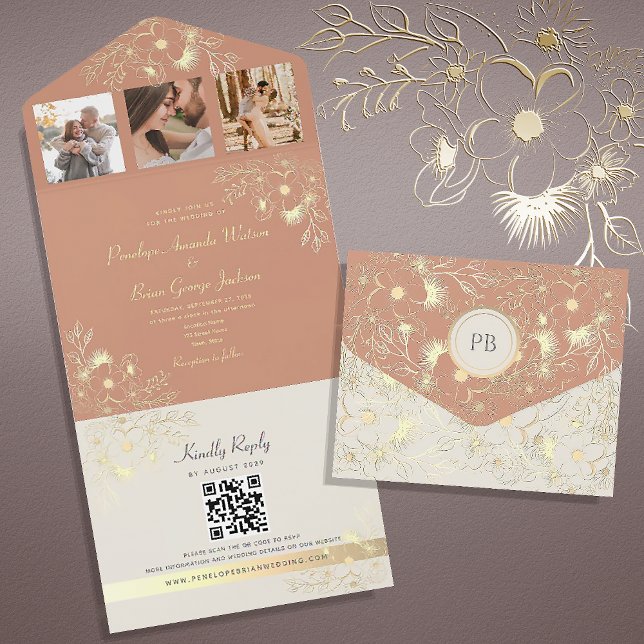 Invitación Todo En Uno Código QR de Boda de Terracota (Subido por el creador)