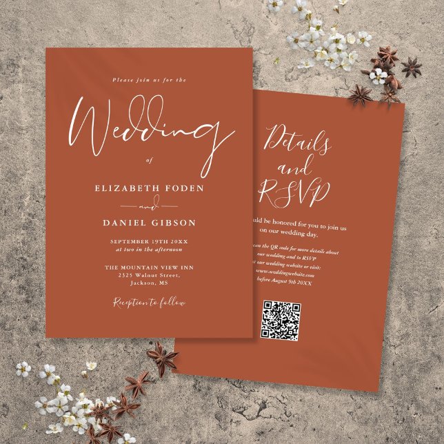 Invitación Todo en uno Código QR de Boda de Terracota (All In One Terracotta QR Code Wedding Invitation)