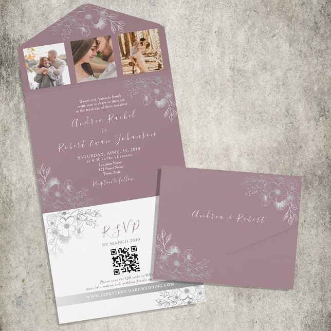 Invitación Todo En Uno Código QR de Boda Morado Malva (Subido por el creador)