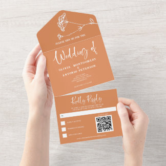 Invitación Todo En Uno Código QR de Boda Naranja Simple Minimalista Moder