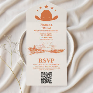 Invitación Todo En Uno Código QR de Boda Western Ranch del Suroeste