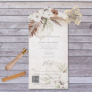 Invitación Todo En Uno Código QR de Boho floral neutro moderno