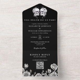 Invitación Todo En Uno Código QR de Calaveras Florales Hasta la Muerte Bo