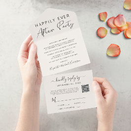 Invitación Todo En Uno Código QR de Crema de Recepción de Boda Felices pa