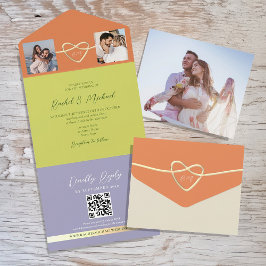 Invitación Todo En Uno Código QR de Foto Boda Verde Cítrico