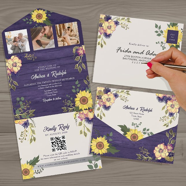 Invitación Todo En Uno Código QR de Foto de Girasol para Boda (Subido por el creador)