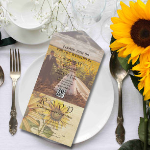 Invitación Todo En Uno Código QR de foto de girasol vintage