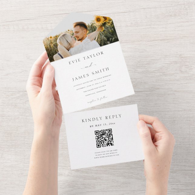Invitación Todo En Uno Código QR de Foto Moderno (desgarro)