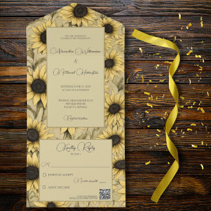 Invitación Todo En Uno Código QR de girasoles de país