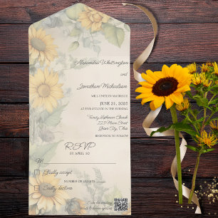 Invitación Todo En Uno Código QR de girasoles rusos