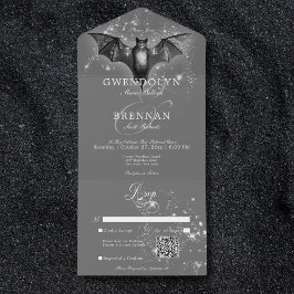 Invitación Todo En Uno Código QR de Glam Bat y Diamantes de Halloween osc