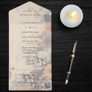Invitación Todo En Uno Código QR de Halloween gótico y gótico
