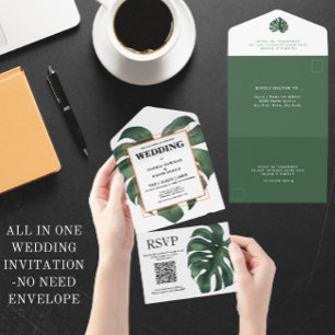 Invitación Todo En Uno Código QR de hoja verde