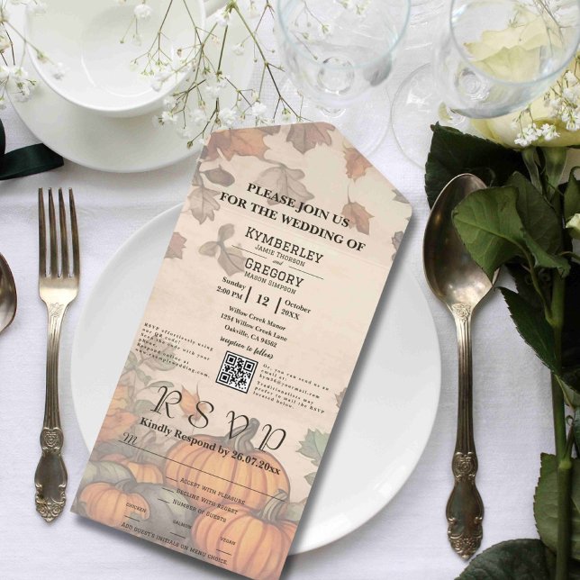 Invitación Todo En Uno Código QR de la acuarela de la cosecha de calabaza (Subido por el creador)